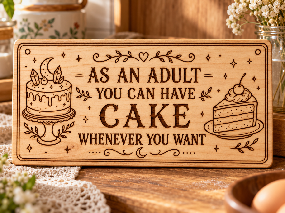 As an Adult You Can Have Cake Whenever You Want laser engraved wooden sign mockup