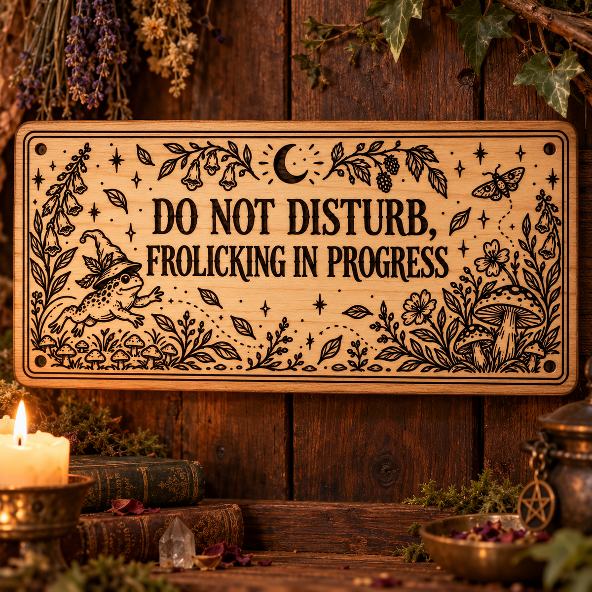 Do Not Disturb Frolicking in Progress wooden wall sign mockup