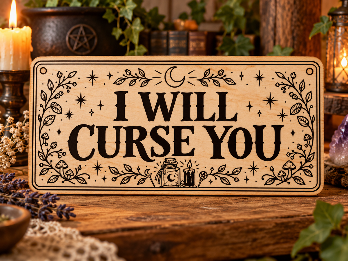 I Will Curse You wooden wall sign mockup
