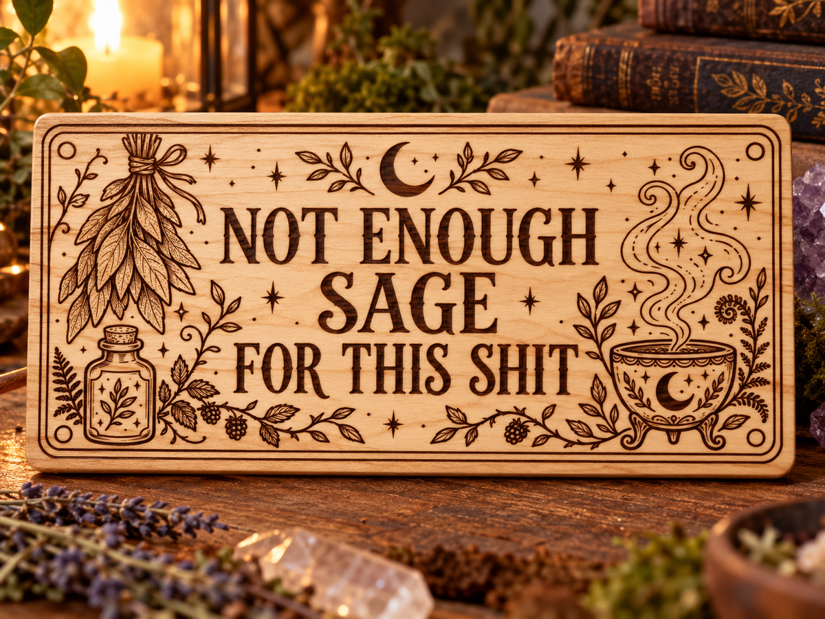 Not Enough Sage for This Shit laser engraved wooden sign mockup