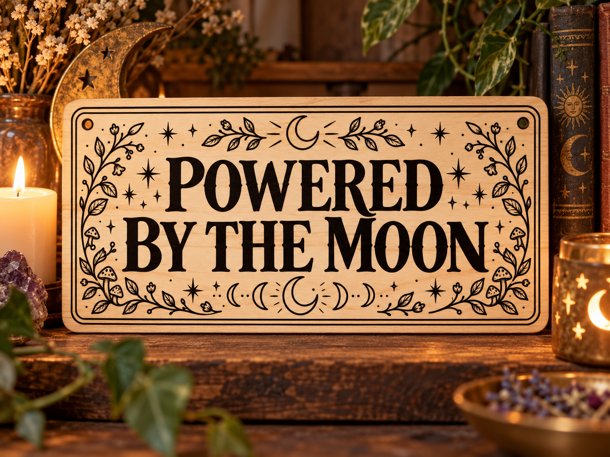 Powered by the Moon wooden wall sign mockup
