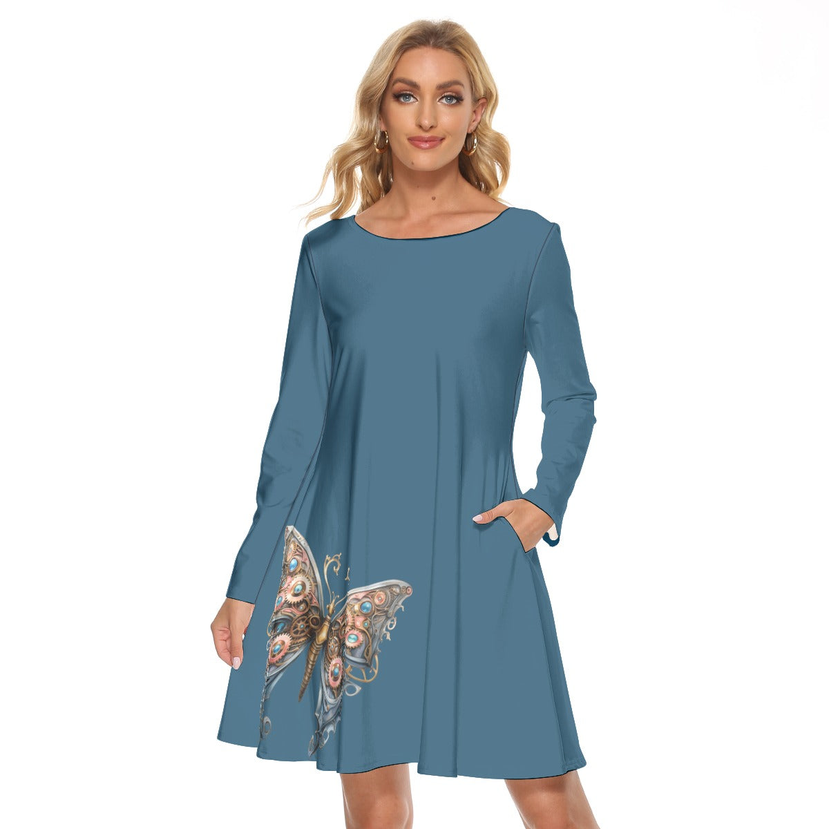 Steampunk Butterfly Crew Neck Dress