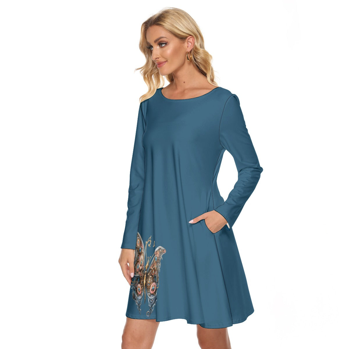 Steampunk Butterfly Crew Neck Dress