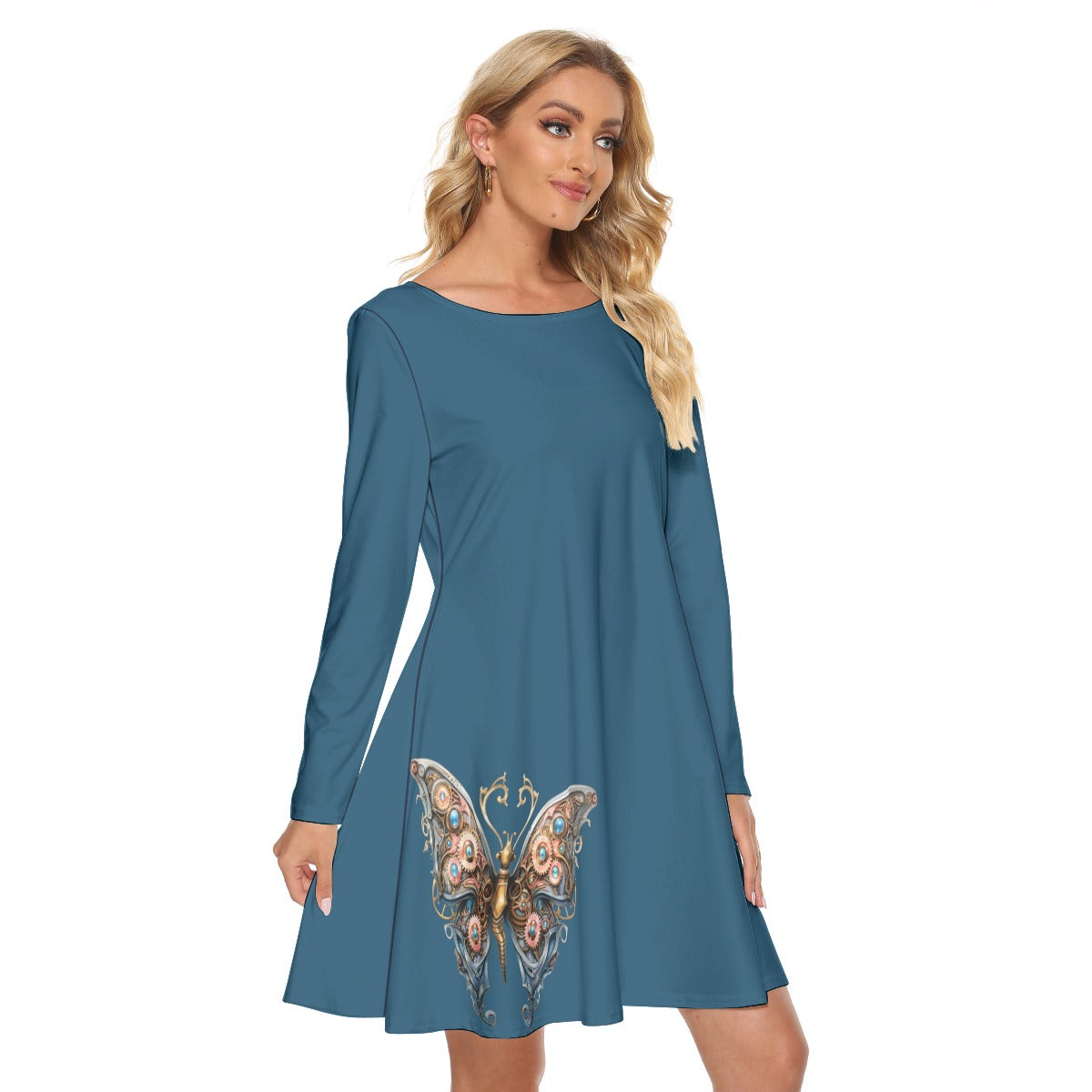 Steampunk Butterfly Crew Neck Dress