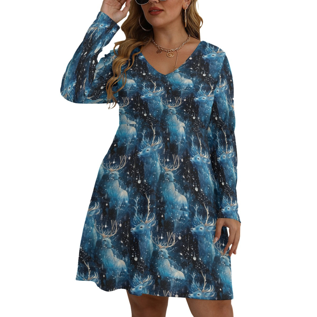 Stag Guardian V-neck Long Sleeve Dress