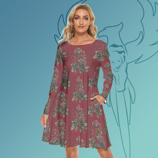 Gothic Roses Crew Neck Dress