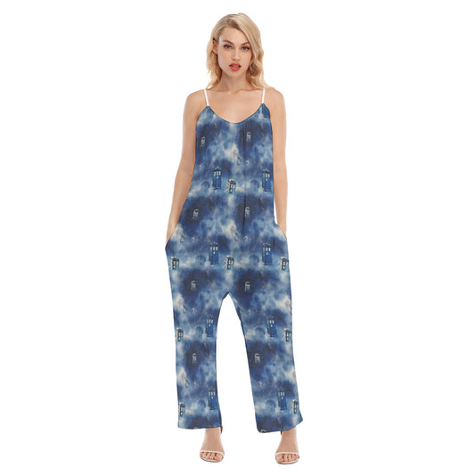 Blue Police Box V-neck Cami Jumpsuit