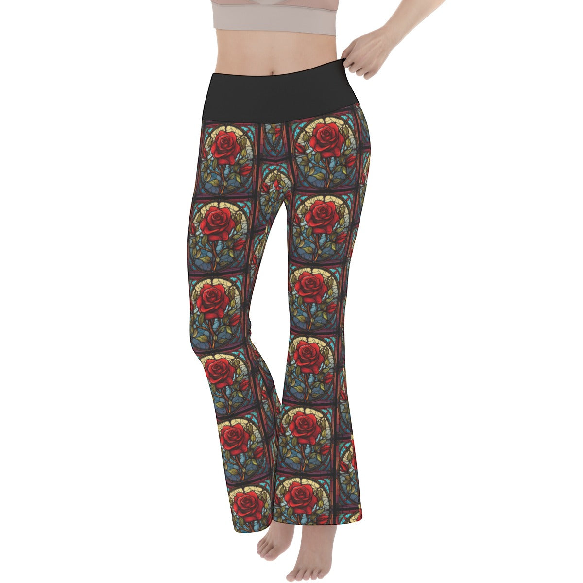 Stained Glass Roses Flare Yoga Pants