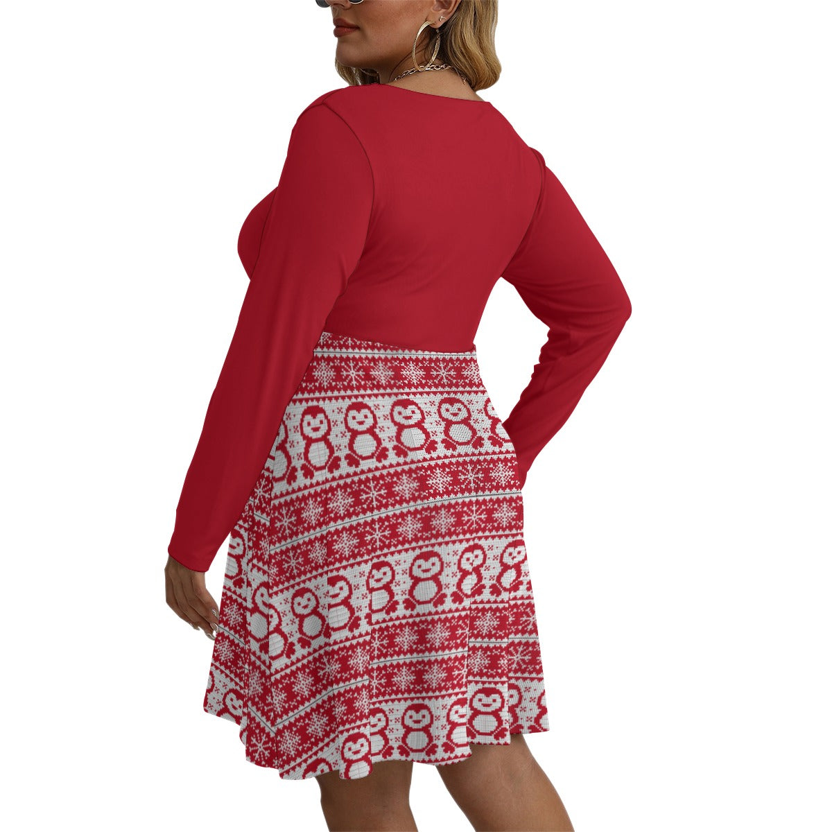 Knitted effect penguin V-neck Long Sleeve Dress