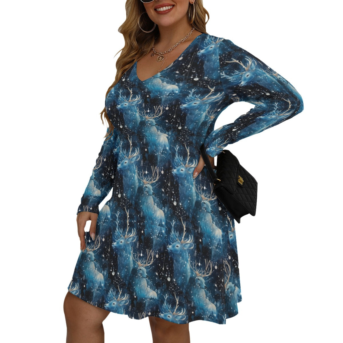 Stag Guardian V-neck Long Sleeve Dress
