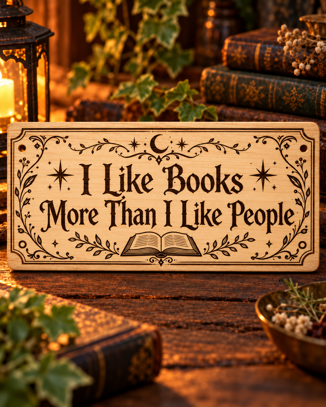 I Like Books More Than I Like People Wooden Wall/Door Sign