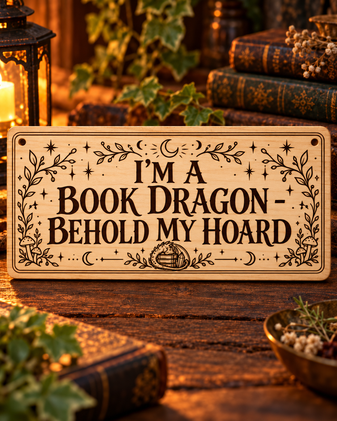 I'm a Book Dragon – Behold My Hoard Wooden Wall/Door Sign