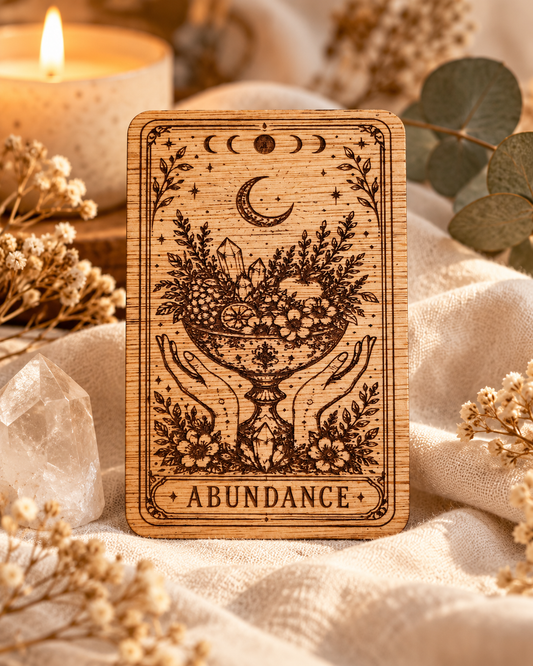 Abundance engraved wooden intention card