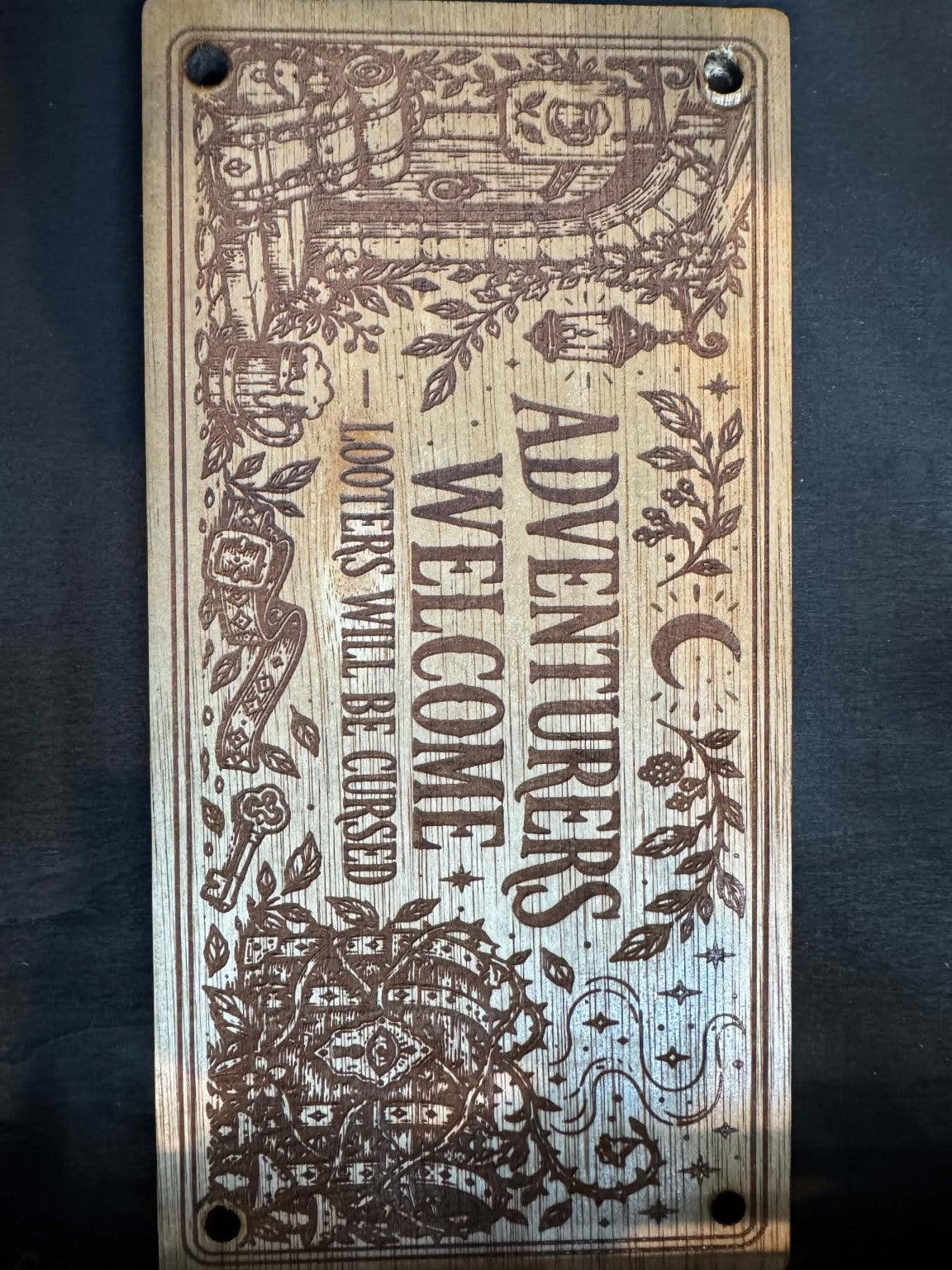 Original photograph of Adventure Welcome – Looters Will Be Cursed Wooden Wall/Door Sign
