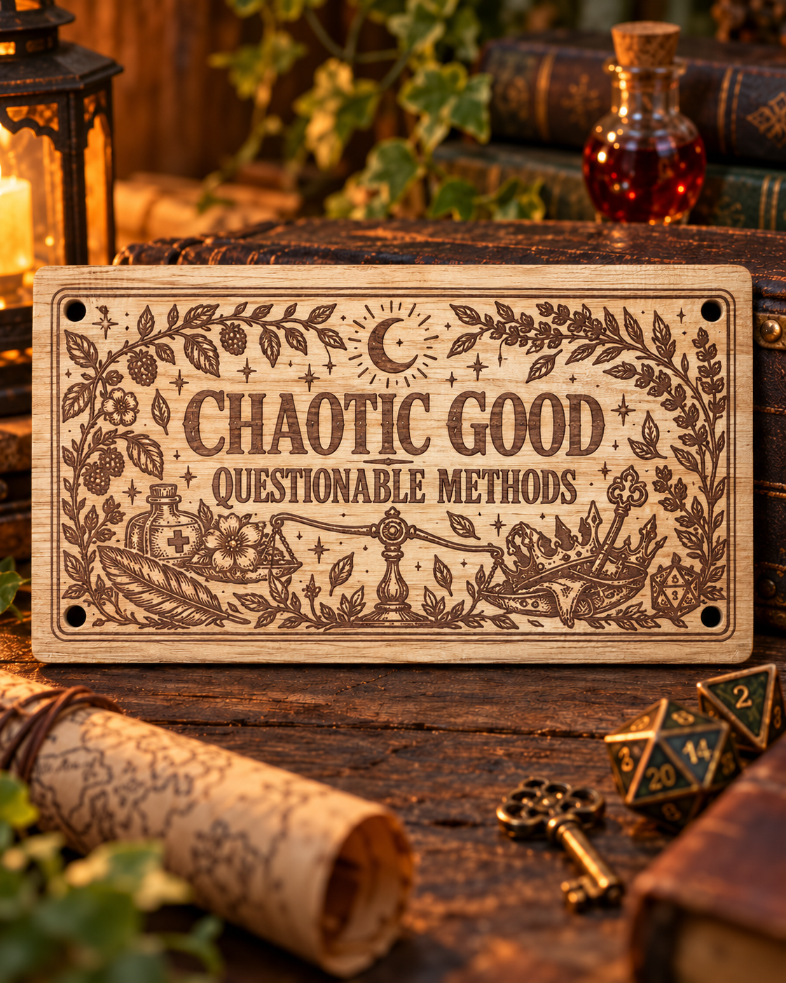 Chaotic Good – Questionable Methods Wooden Wall/Door Sign