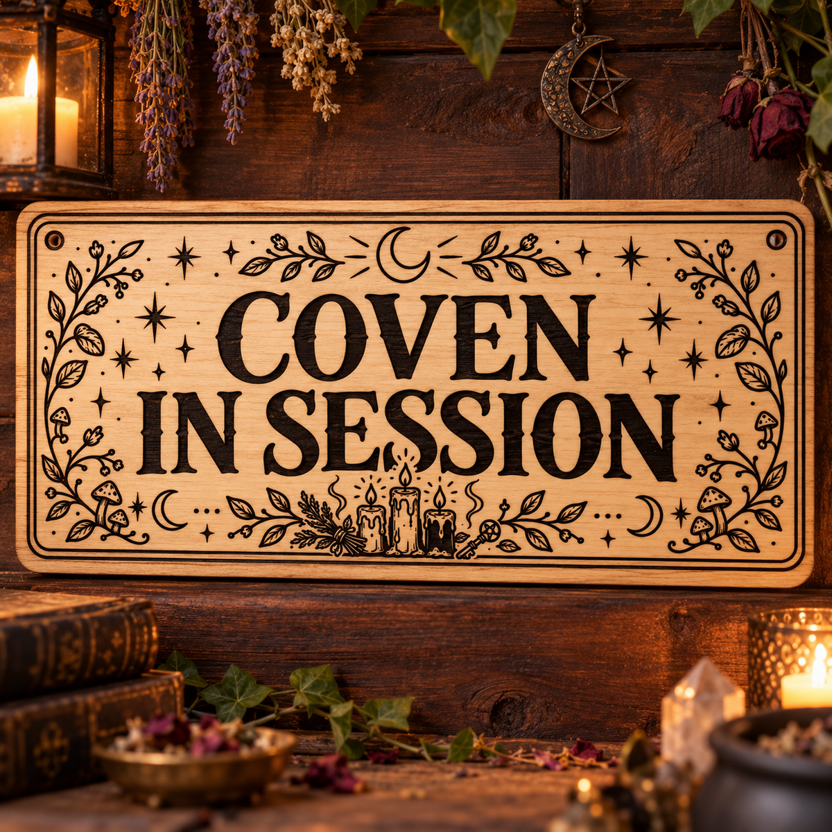 Coven in Session wooden wall sign mockup