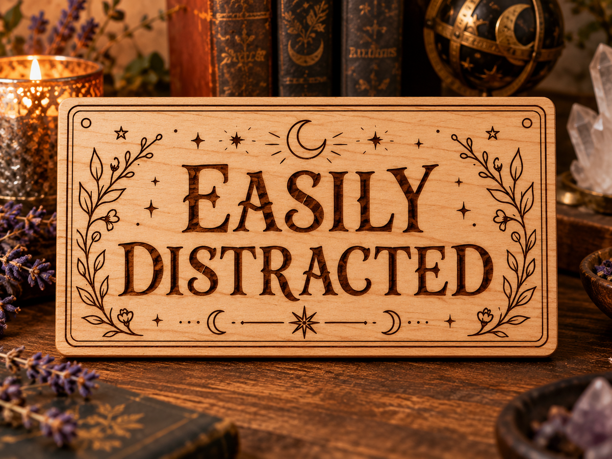 Easily Distracted laser engraved wooden sign mockup