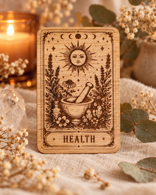 Health engraved wooden intention card