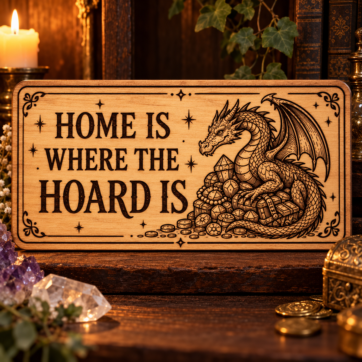 Home Is Where the Hoard Is wooden wall sign mockup