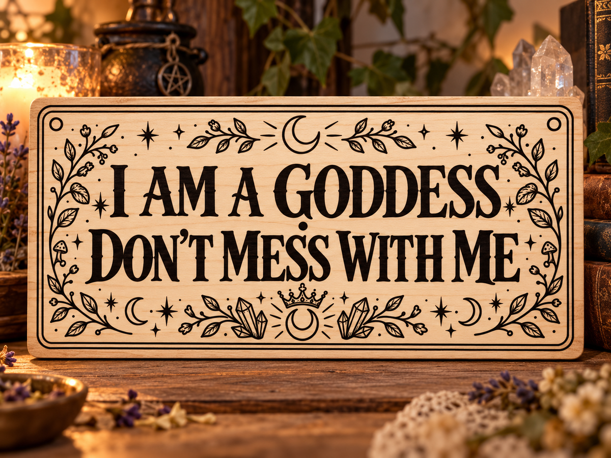 I Am a Goddess Don't Mess with Me wooden wall sign mockup