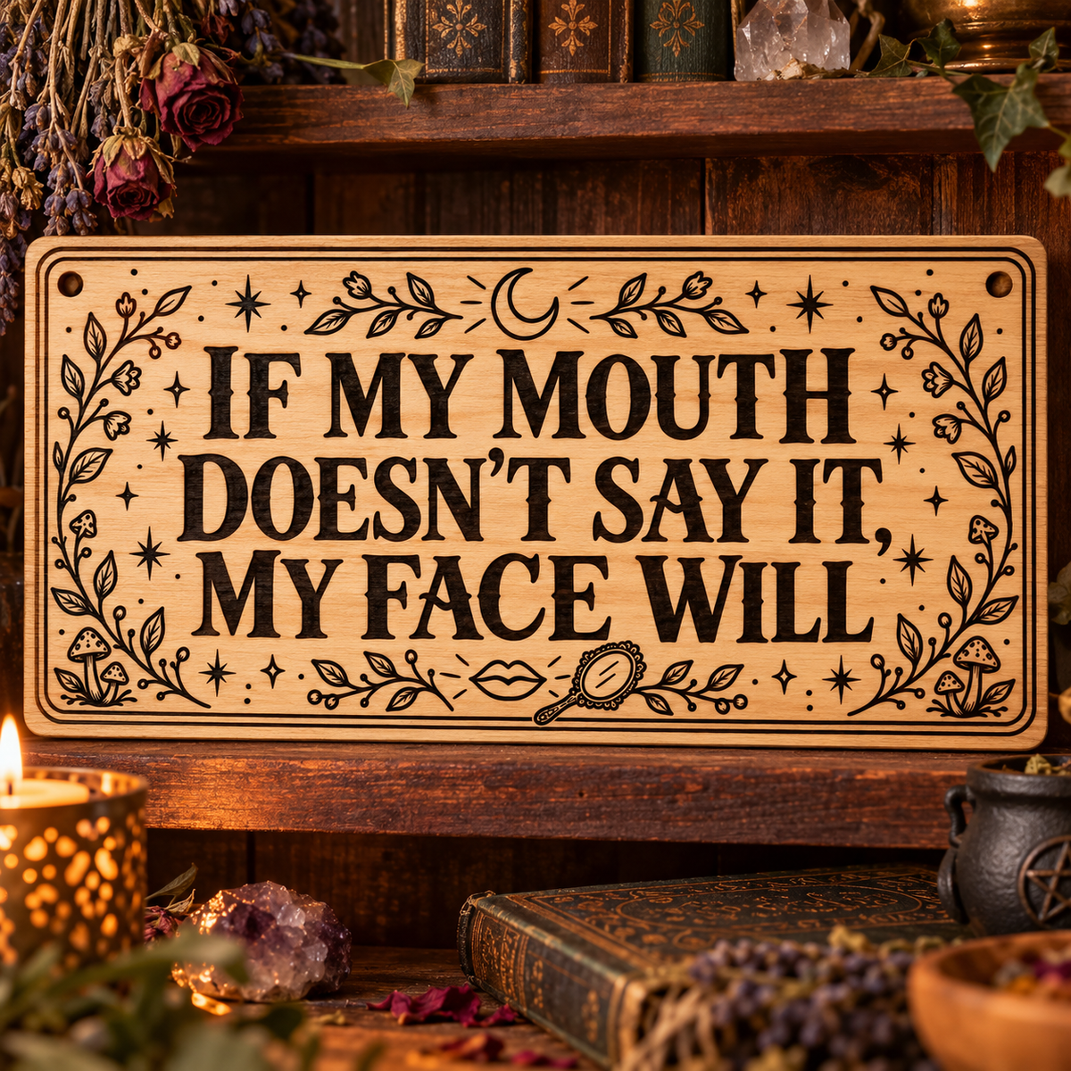 If My Mouth Doesn't Say It My Face Will wooden wall sign mockup