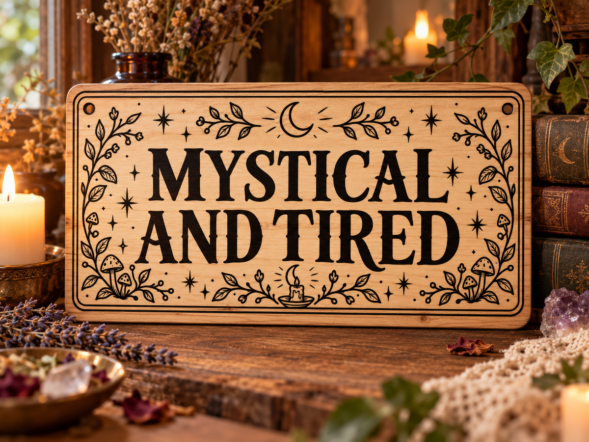 Mystical and Tired wooden wall sign mockup