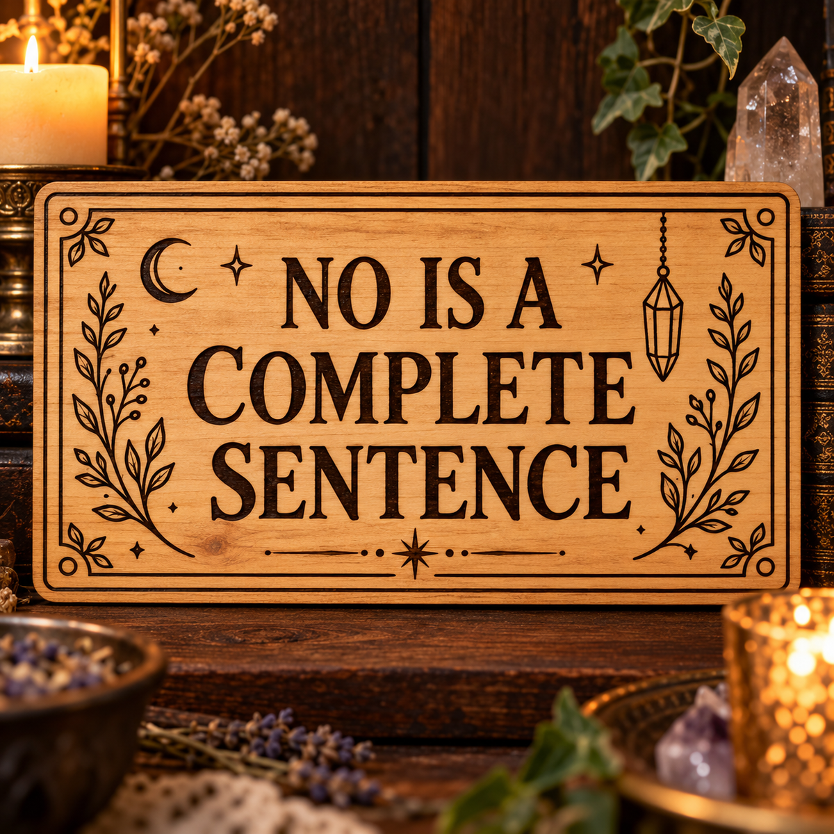 No Is a Complete Sentence wooden wall sign mockup