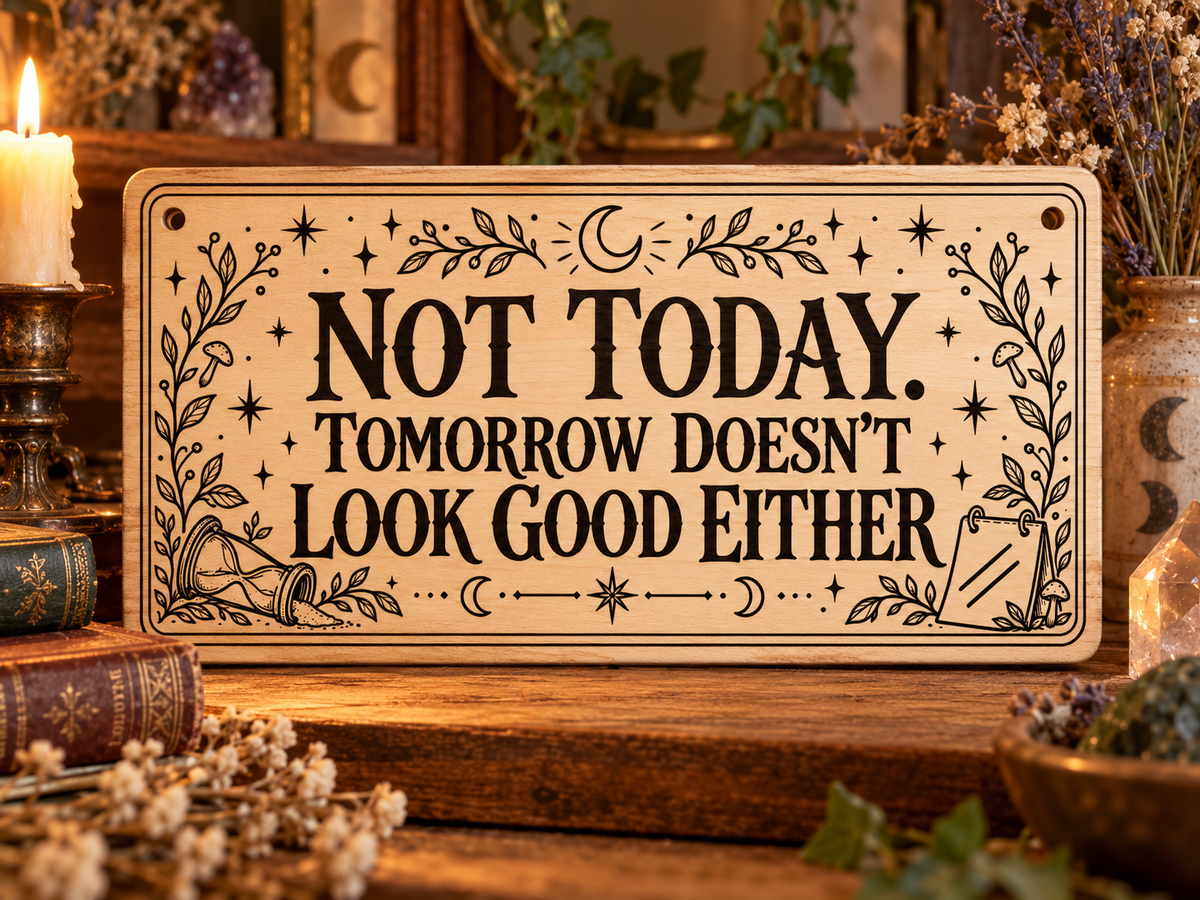 Not Today Tomorrow Doesn't Look Good Either wooden wall sign mockup