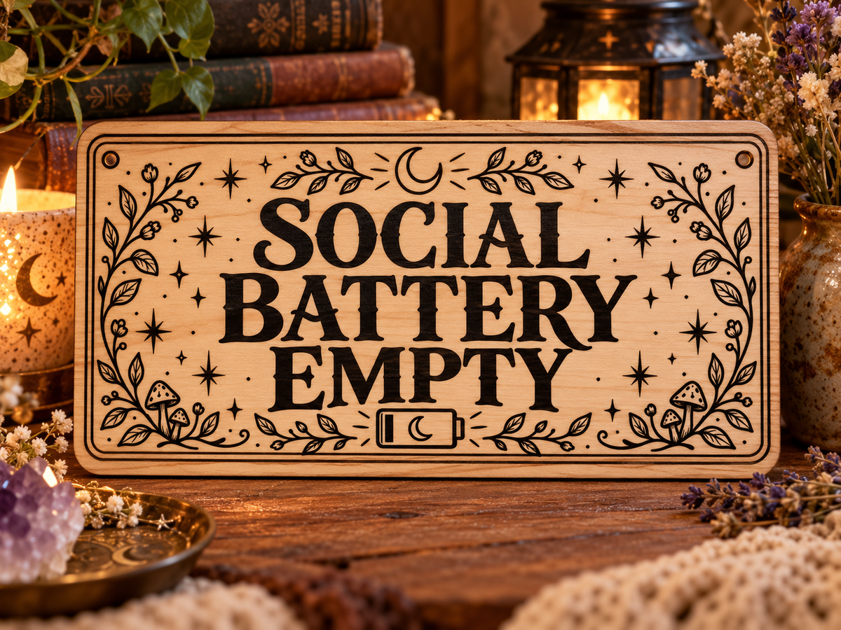 Social Battery Empty wooden wall sign mockup
