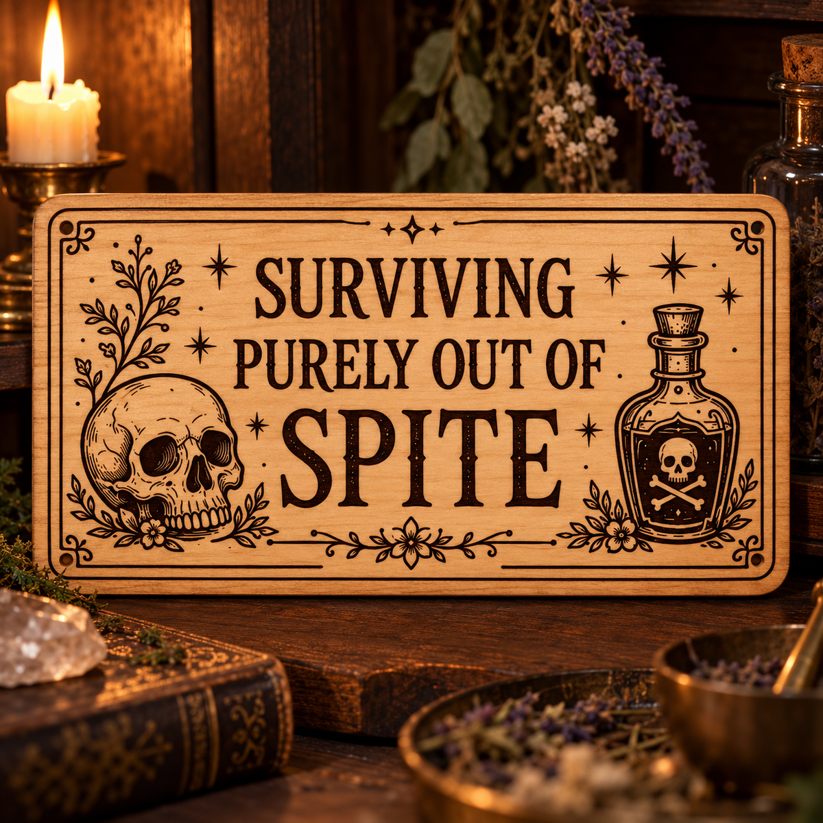 Surviving Purely Out of Spite wooden wall sign mockup