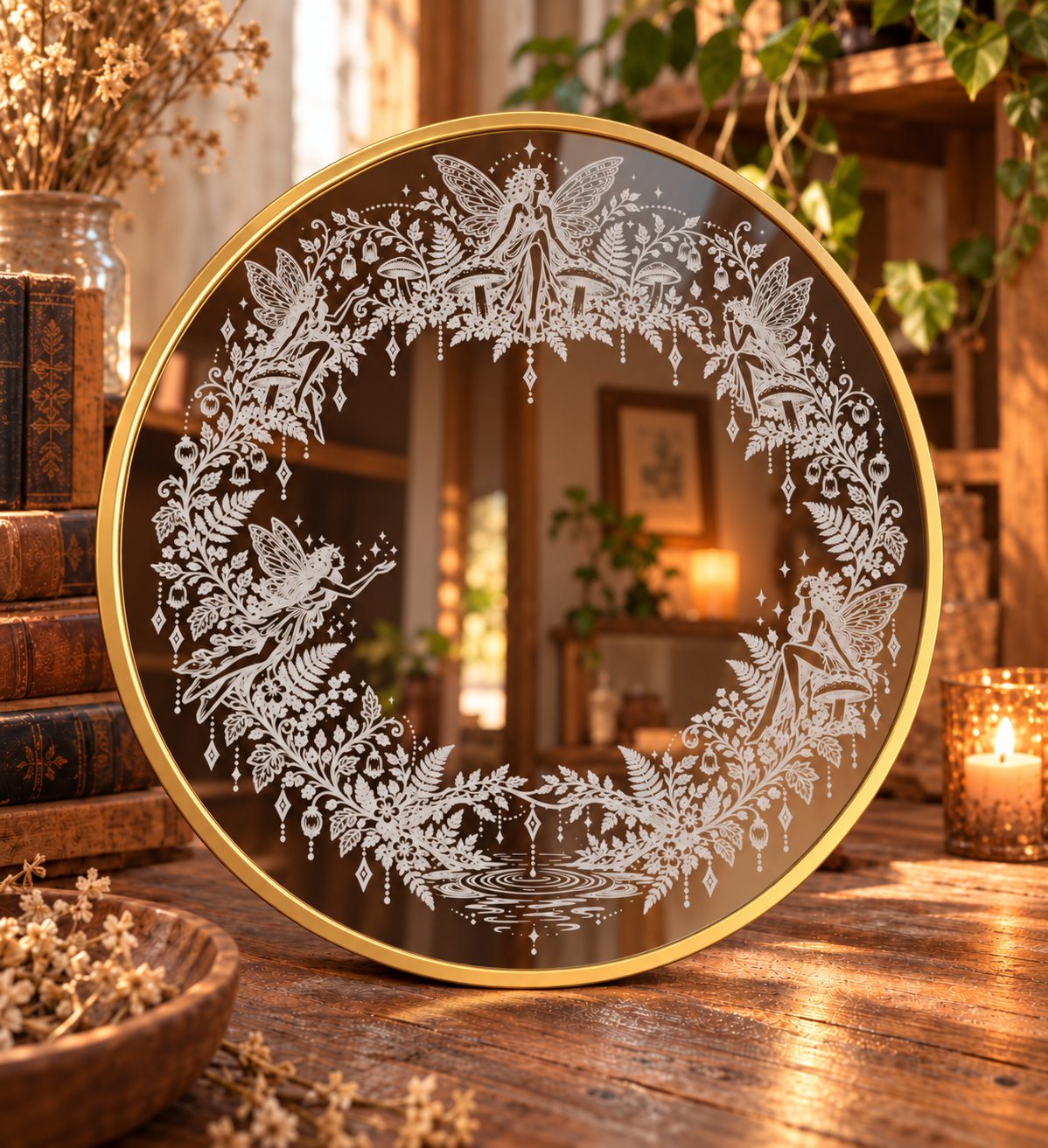 Water Fairies engraved wall mirror lifestyle image