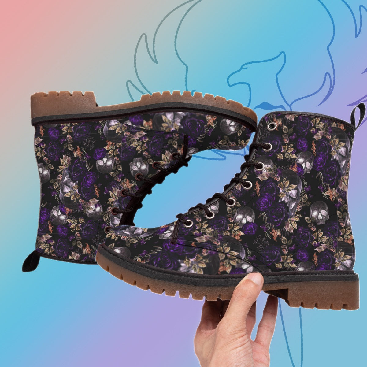 Purple Skuls and Roses Boots (Womens)