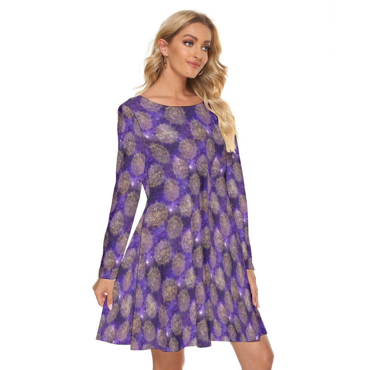 Purple design Crew Neck Dress