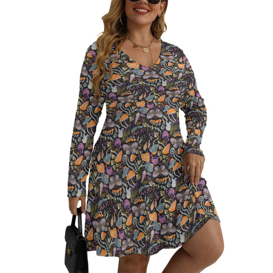 Magic Mushroom V-neck Long Sleeve Dress