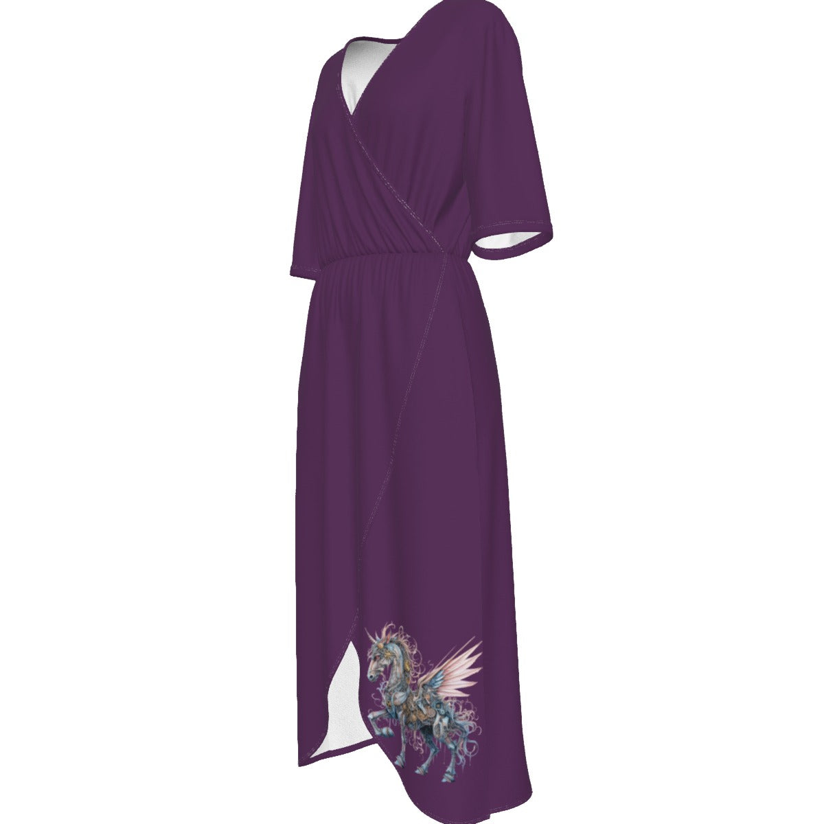 Steampunk Purple Unicorn V-neck Wrap Front Dress