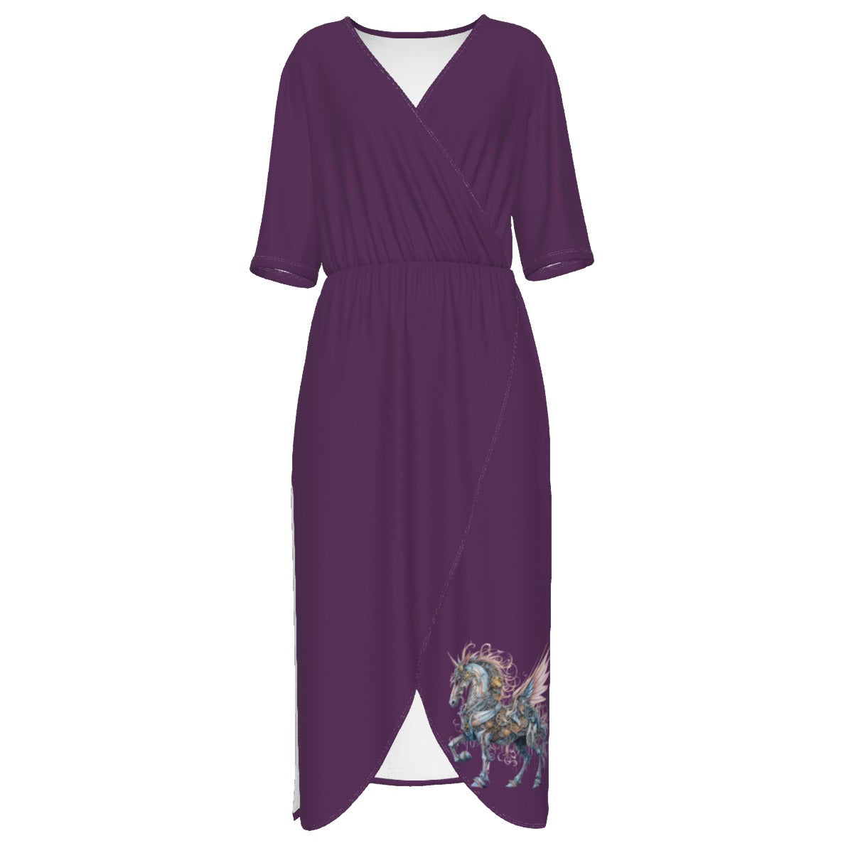 Steampunk Purple Unicorn V-neck Wrap Front Dress