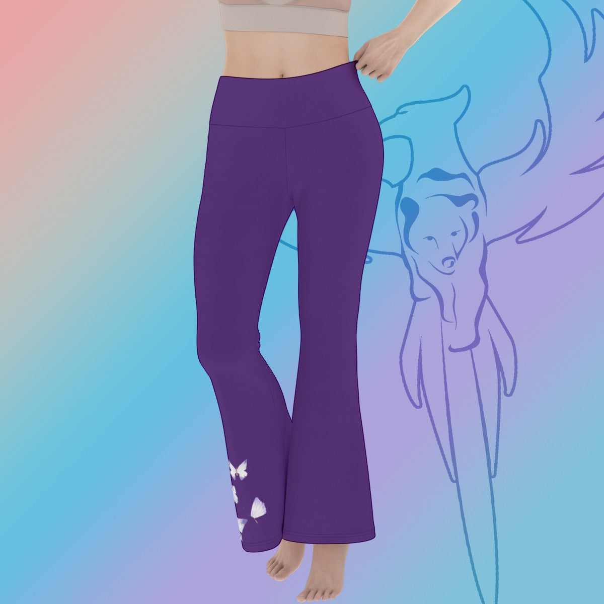 Purple Butterfly Trim Flare Yoga Pants