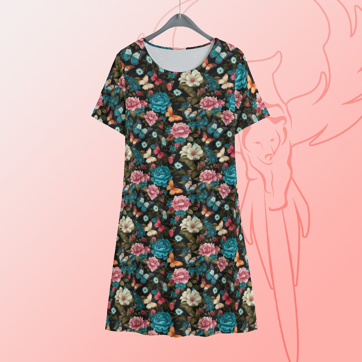 Midnight Butterflies Short Sleeve Dress