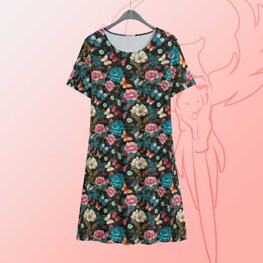 Midnight Butterflies Short Sleeve Dress