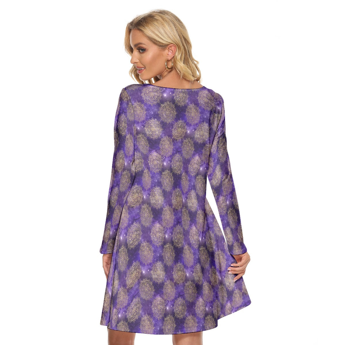 Purple design Crew Neck Dress