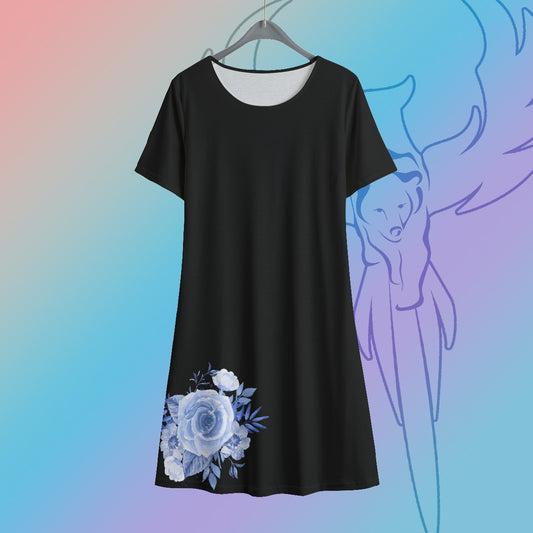 Watercolour Short Sleeve Black Dress