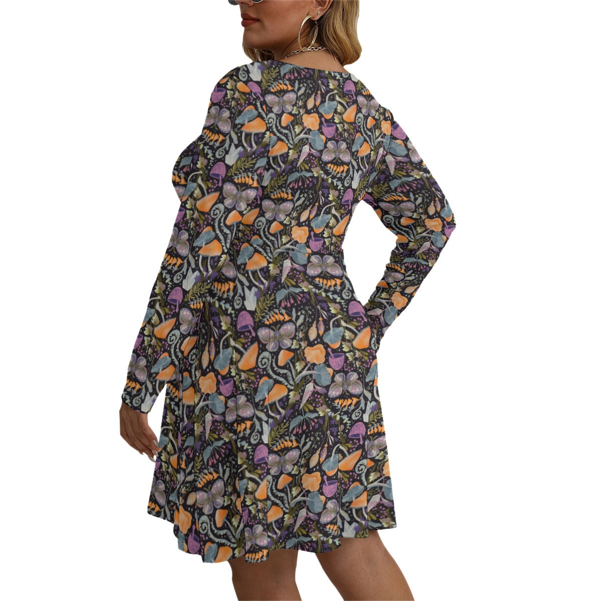 Magic Mushroom V-neck Long Sleeve Dress