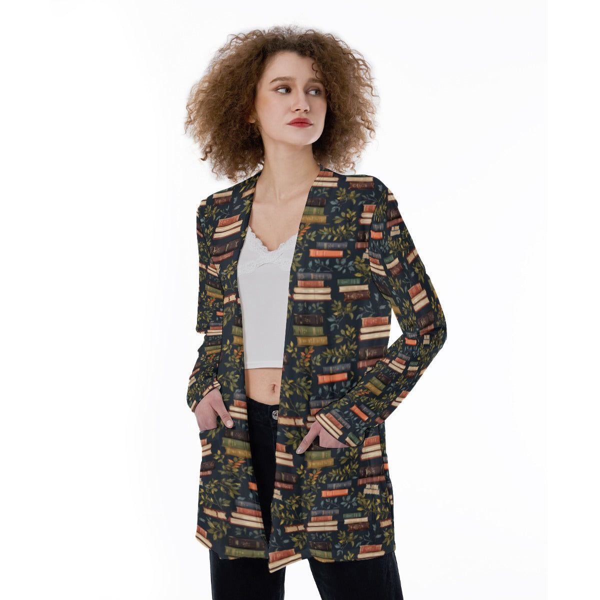 Books and Vines Patch Pocket Cardigan