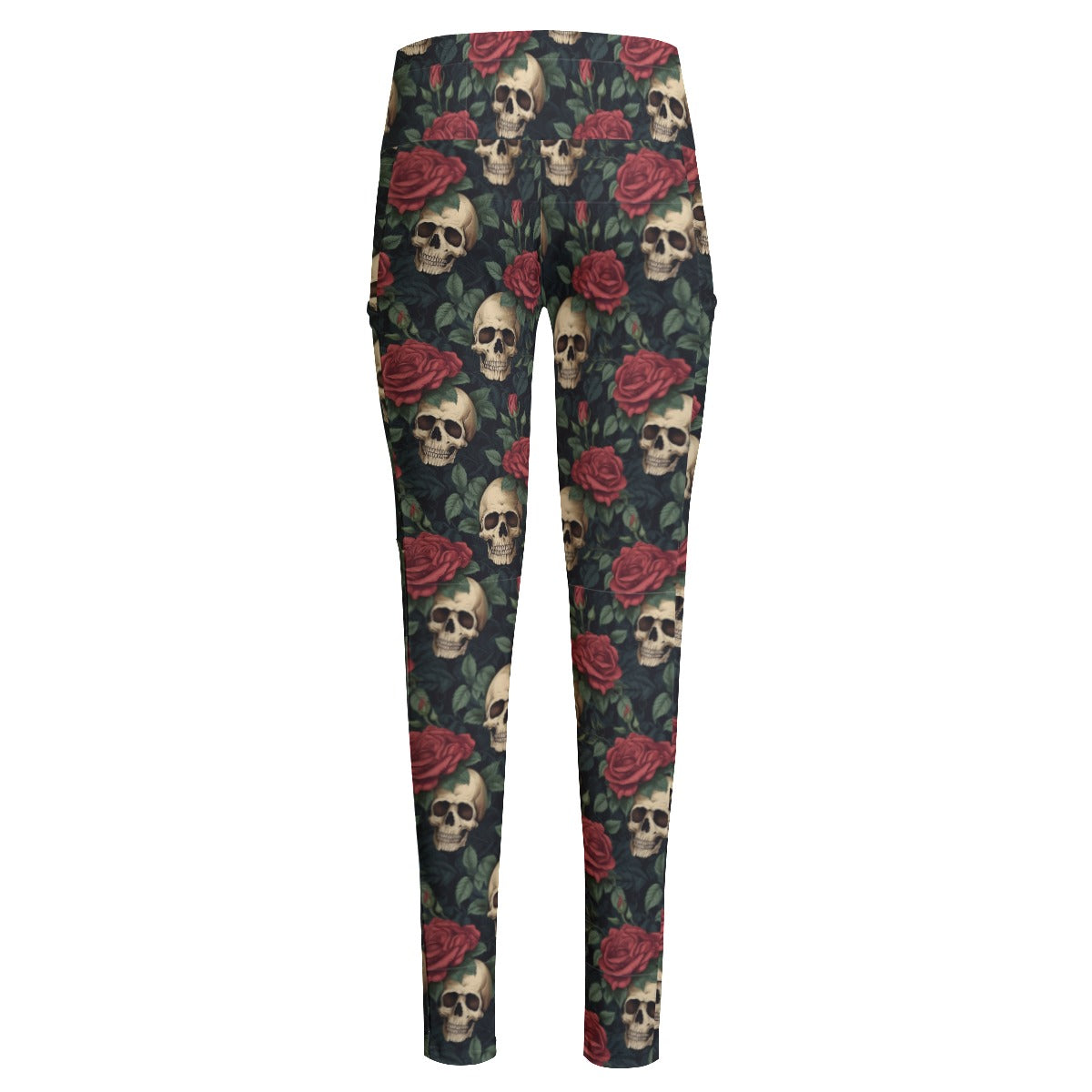 Skulls and Roses High Waist Leggings With Side Pocket