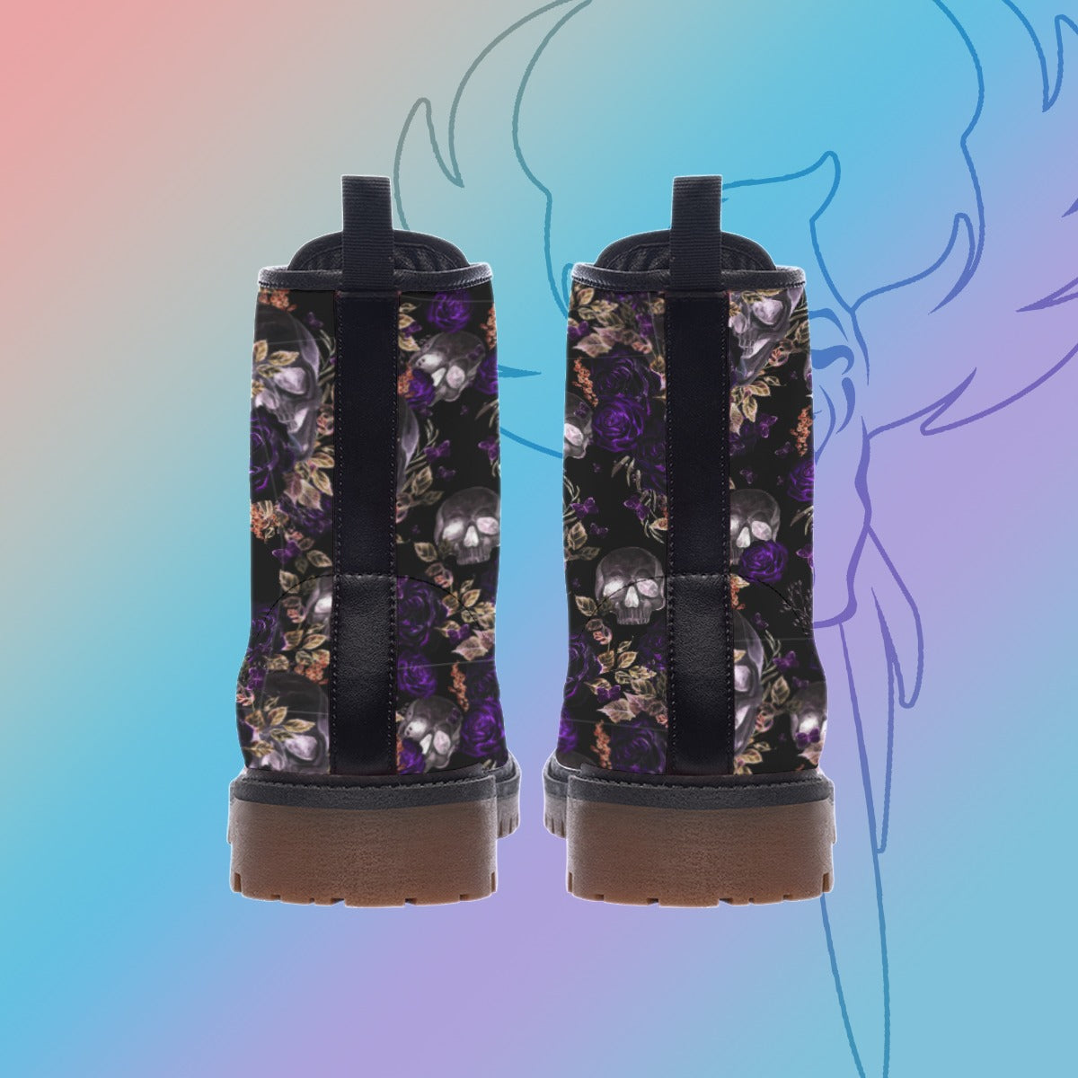 Purple Skuls and Roses Boots (Womens)