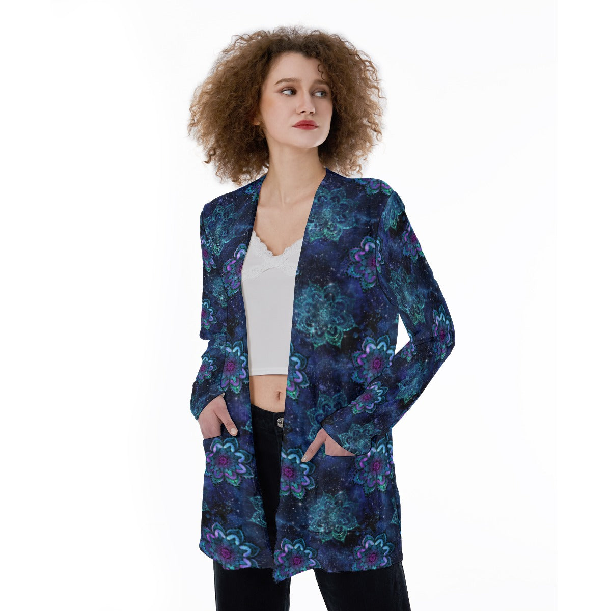 Blue Mandala Patch Pocket Cardigan