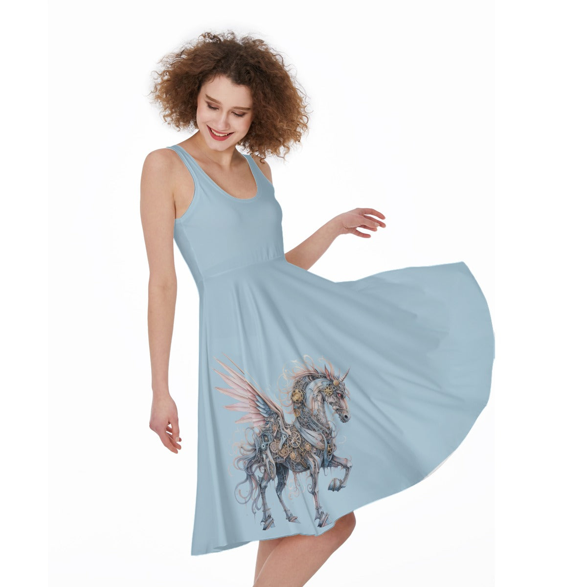 Steampunk Blue Unicorn Sleeveless Dress