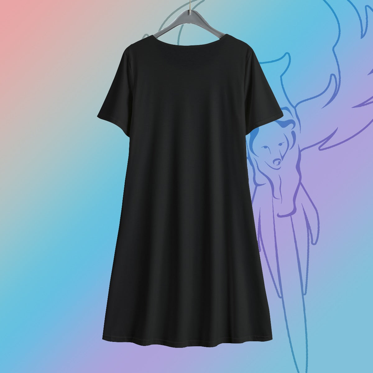 Watercolour Short Sleeve Black Dress