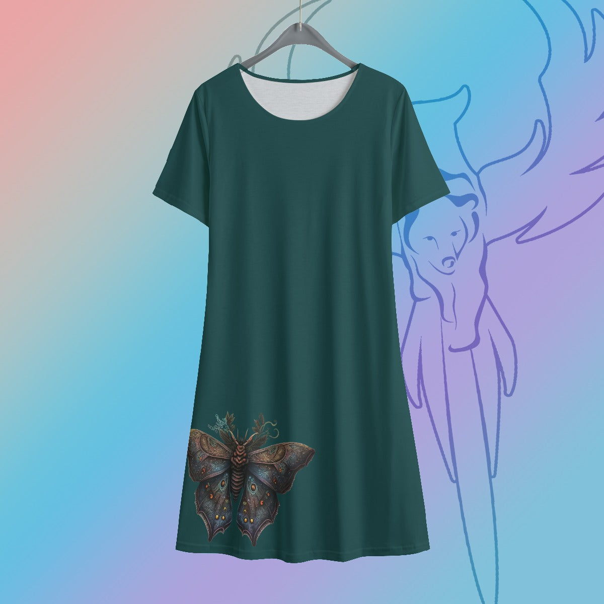 Gothic Butterfly Green Short Sleeve Dress