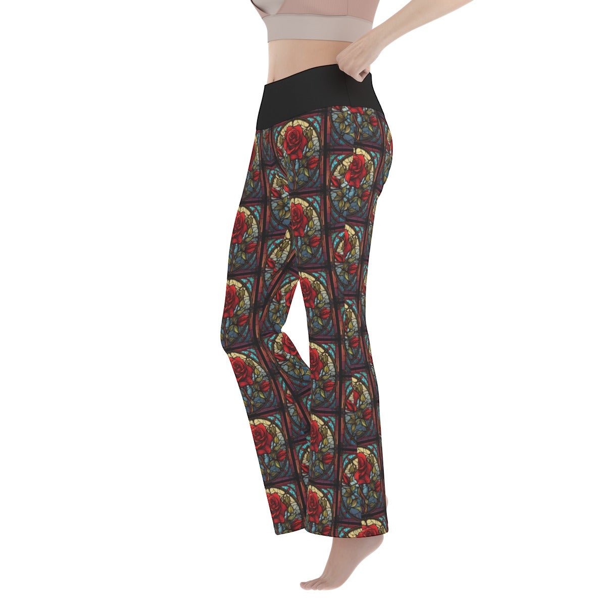 Stained Glass Roses Flare Yoga Pants